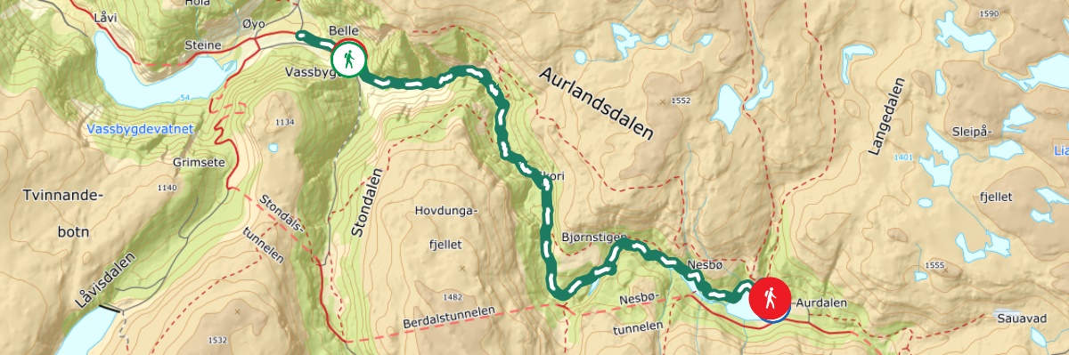 kart historisk vandrerute aurlandsdalen