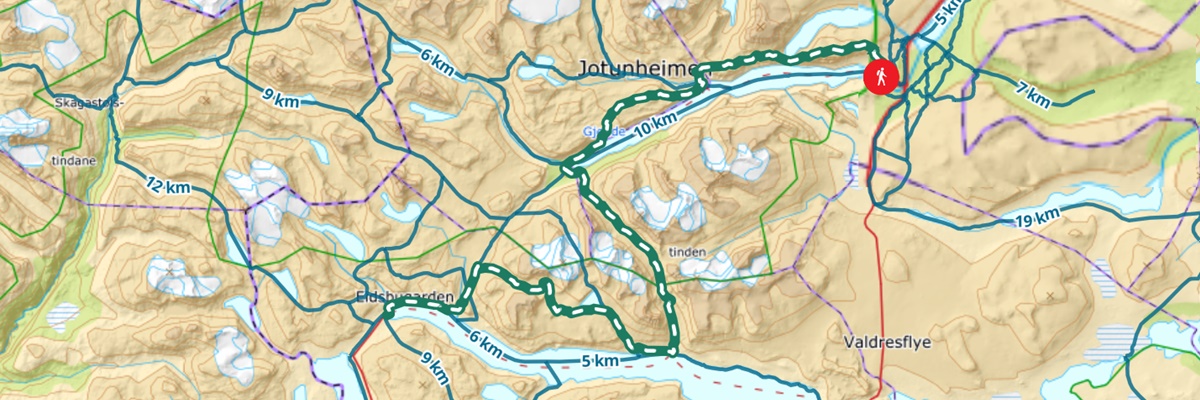 kart historisk vandrerute Jotunheimen